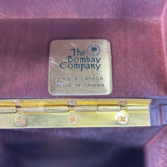 Vintage Wood Gift Box for Wine Bottle Bombay Company Wood Box with Brass Handle - Picture 12 of 15